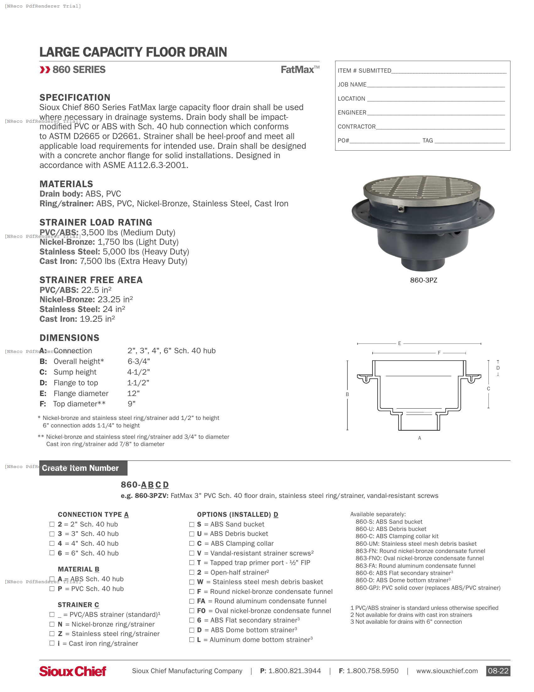 860 SERIES - FATMAX FLOOR DRAIN - SPEC SHEET.PDF Specification Document